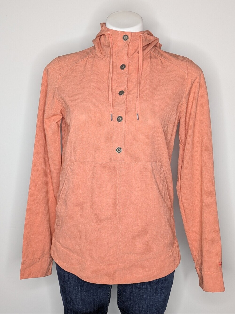 Marmot Orange Breathable Mesh 1/2 Button Long Sleeve Hoodie Top S
